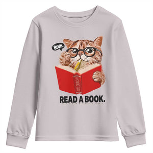Funny Cat Reading Youth Sweatshirt Book Lover TS14 Ice Gray Print Your Wear