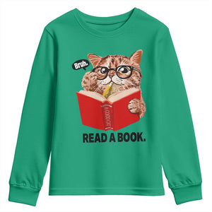Funny Cat Reading Youth Sweatshirt Book Lover TS14 Irish Green Print Your Wear
