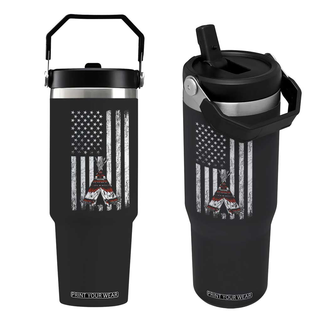 Teepee Pocket Native American Flip Straw Tumbler American Flag Native Feather Pride Month Indigenous TS14 One Size: 30 oz Black Print Your Wear