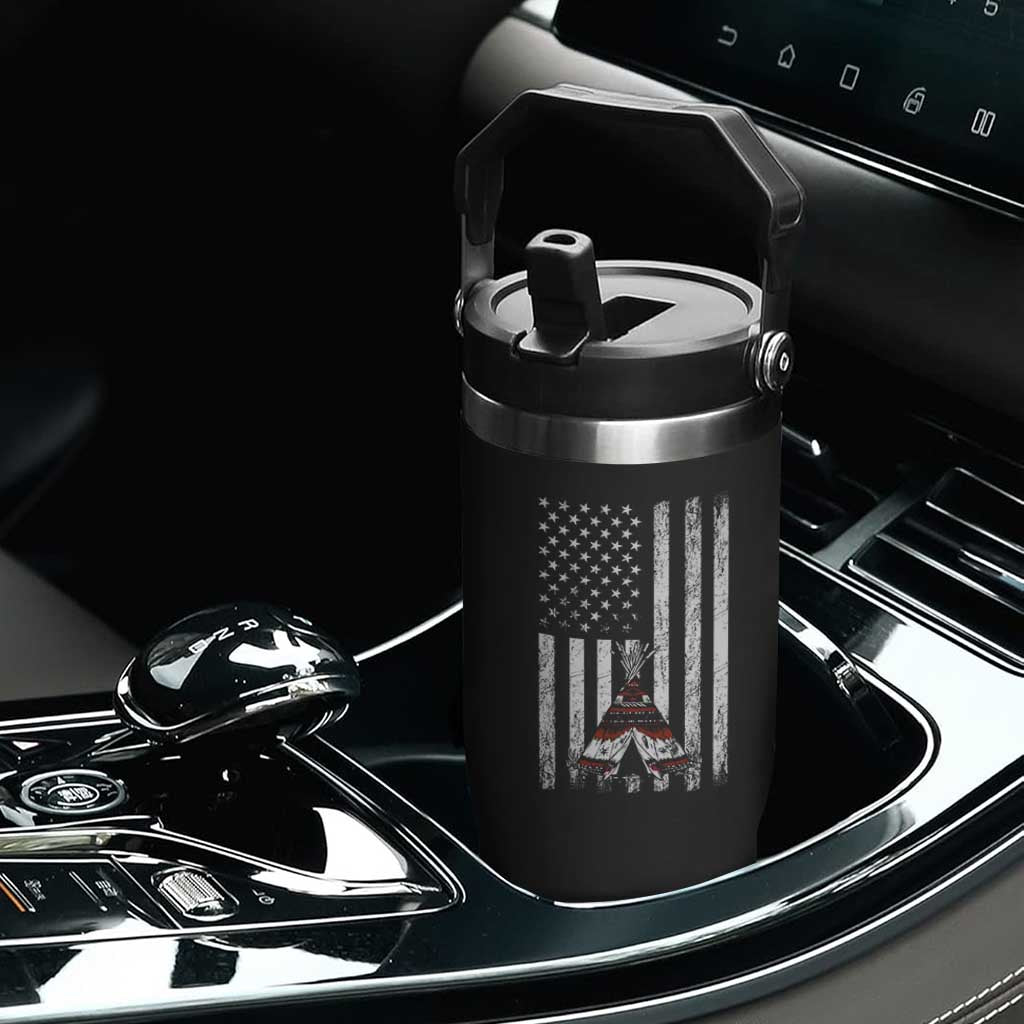 Teepee Pocket Native American Flip Straw Tumbler American Flag Native Feather Pride Month Indigenous