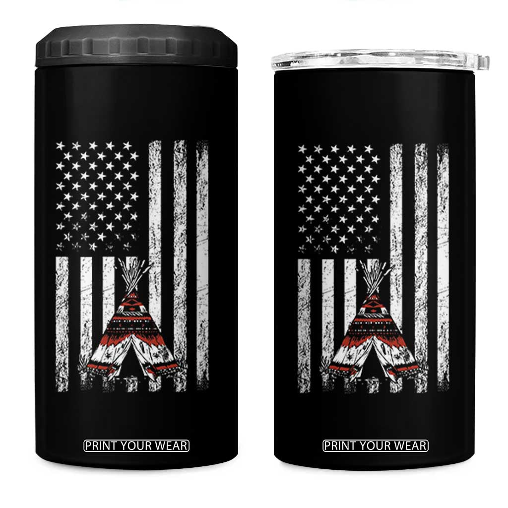 Teepee Pocket Native American 4 in 1 Can Cooler Tumbler American Flag Native Feather Pride Month Indigenous