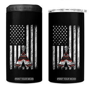 Teepee Pocket Native American 4 in 1 Can Cooler Tumbler American Flag Native Feather Pride Month Indigenous