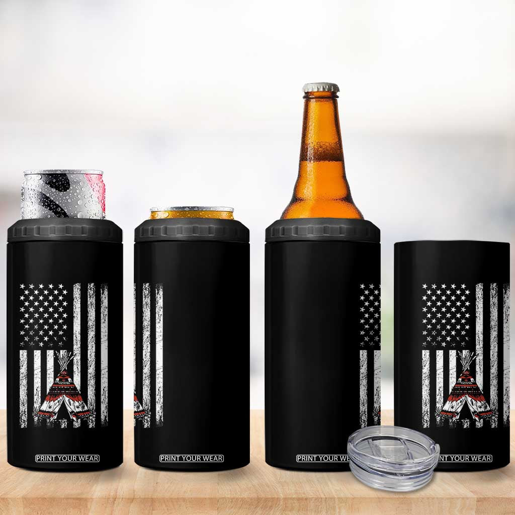 Teepee Pocket Native American 4 in 1 Can Cooler Tumbler American Flag Native Feather Pride Month Indigenous