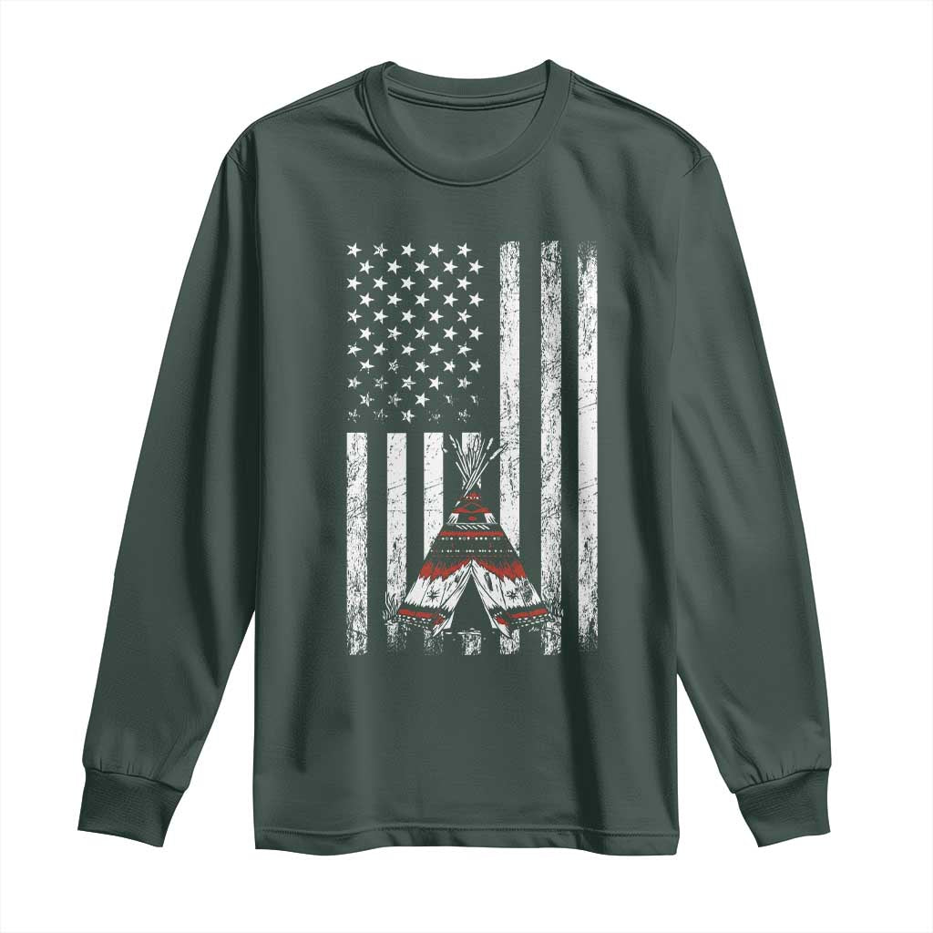 Teepee Pocket Native American Long Sleeve Shirt American Flag Native Feather Pride Month Indigenous