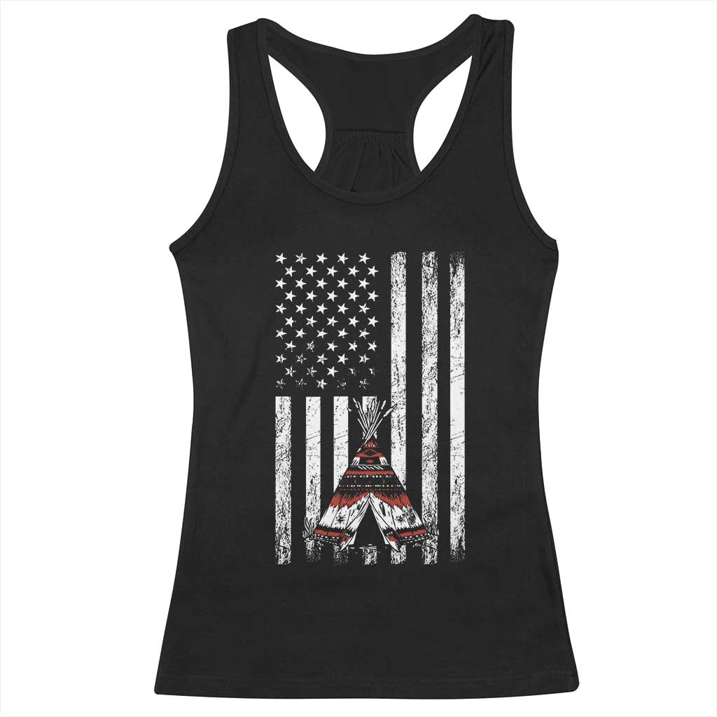 Teepee Pocket Native American Racerback Tank Top American Flag Native Feather Pride Month Indigenous TS14 Black Print Your Wear