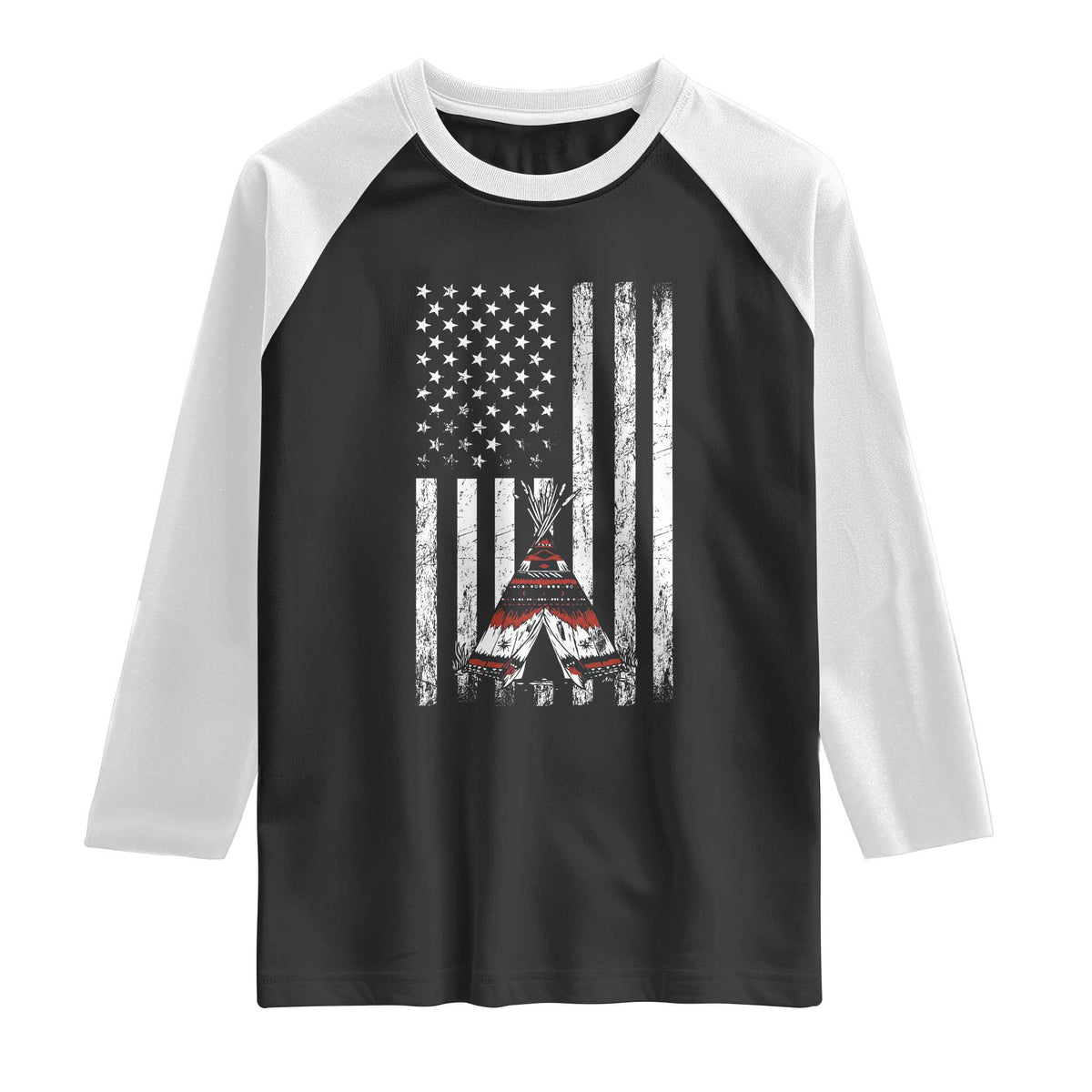 Teepee Pocket Native American Raglan Shirt American Flag Native Feather Pride Month Indigenous