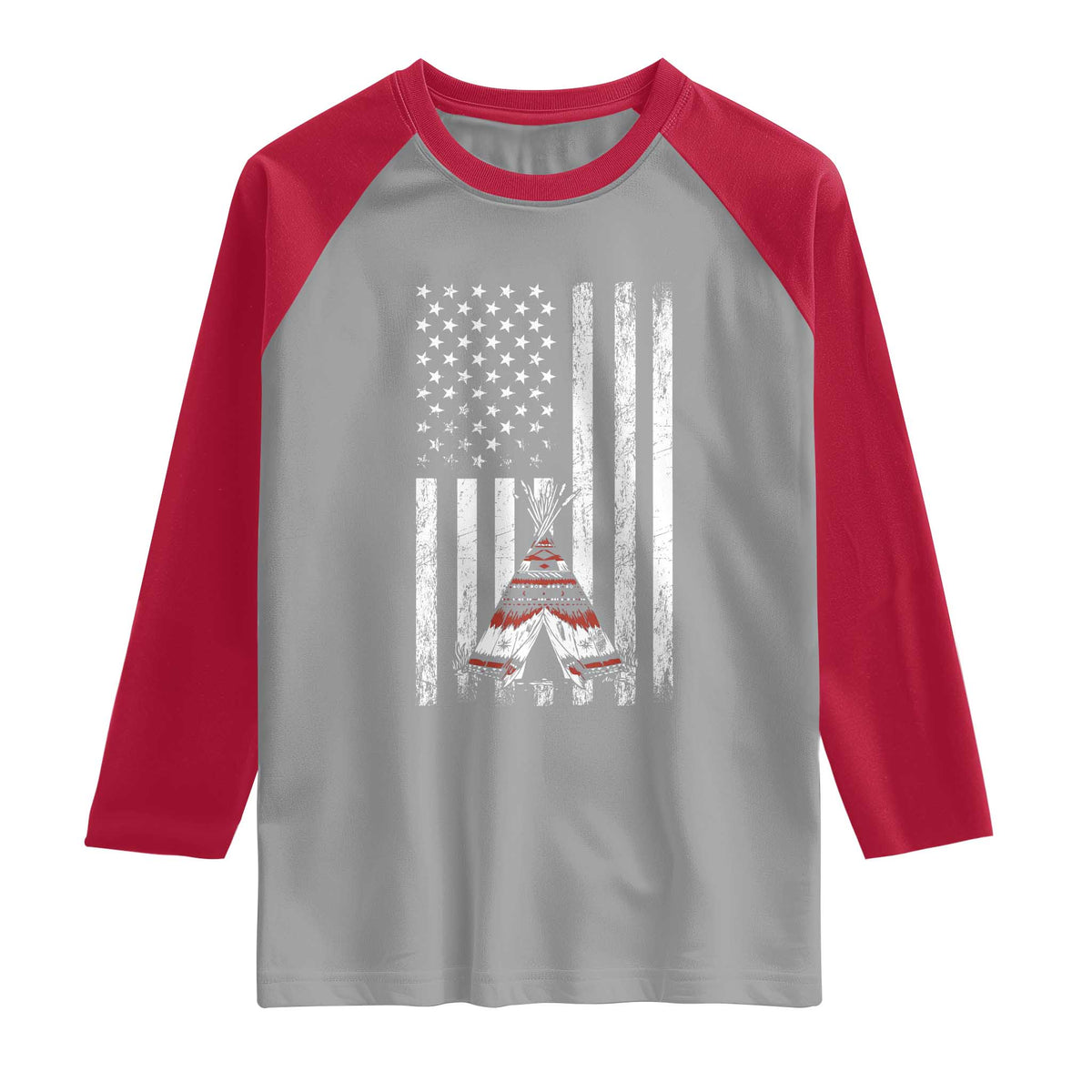 Teepee Pocket Native American Raglan Shirt American Flag Native Feather Pride Month Indigenous