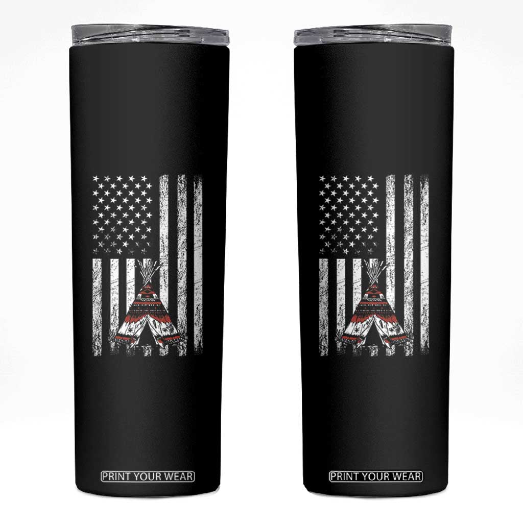 Teepee Pocket Native American Skinny Tumbler American Flag Native Feather Pride Month Indigenous TS14 Black Print Your Wear