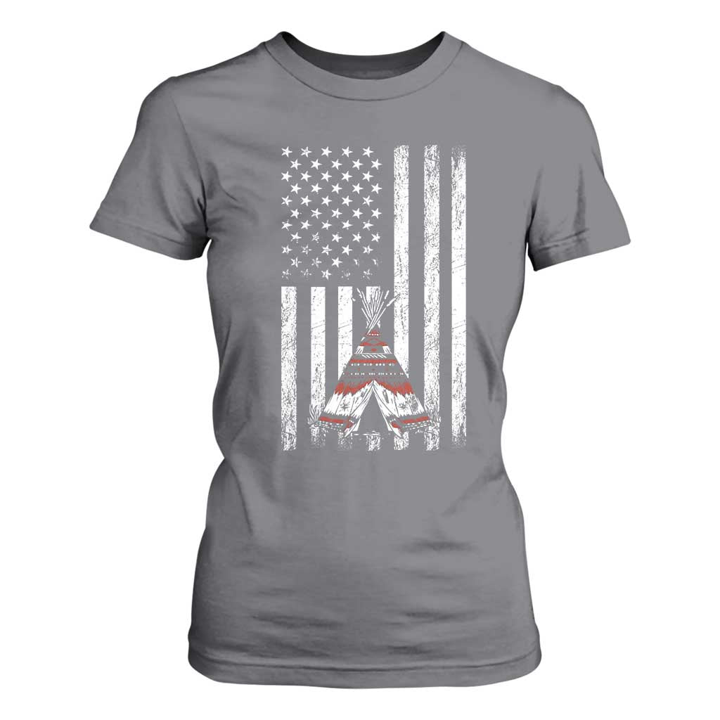 Teepee Pocket Native American T Shirt For Women American Flag Native Feather Pride Month Indigenous