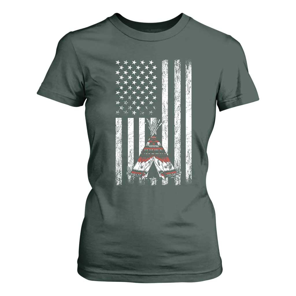Teepee Pocket Native American T Shirt For Women American Flag Native Feather Pride Month Indigenous