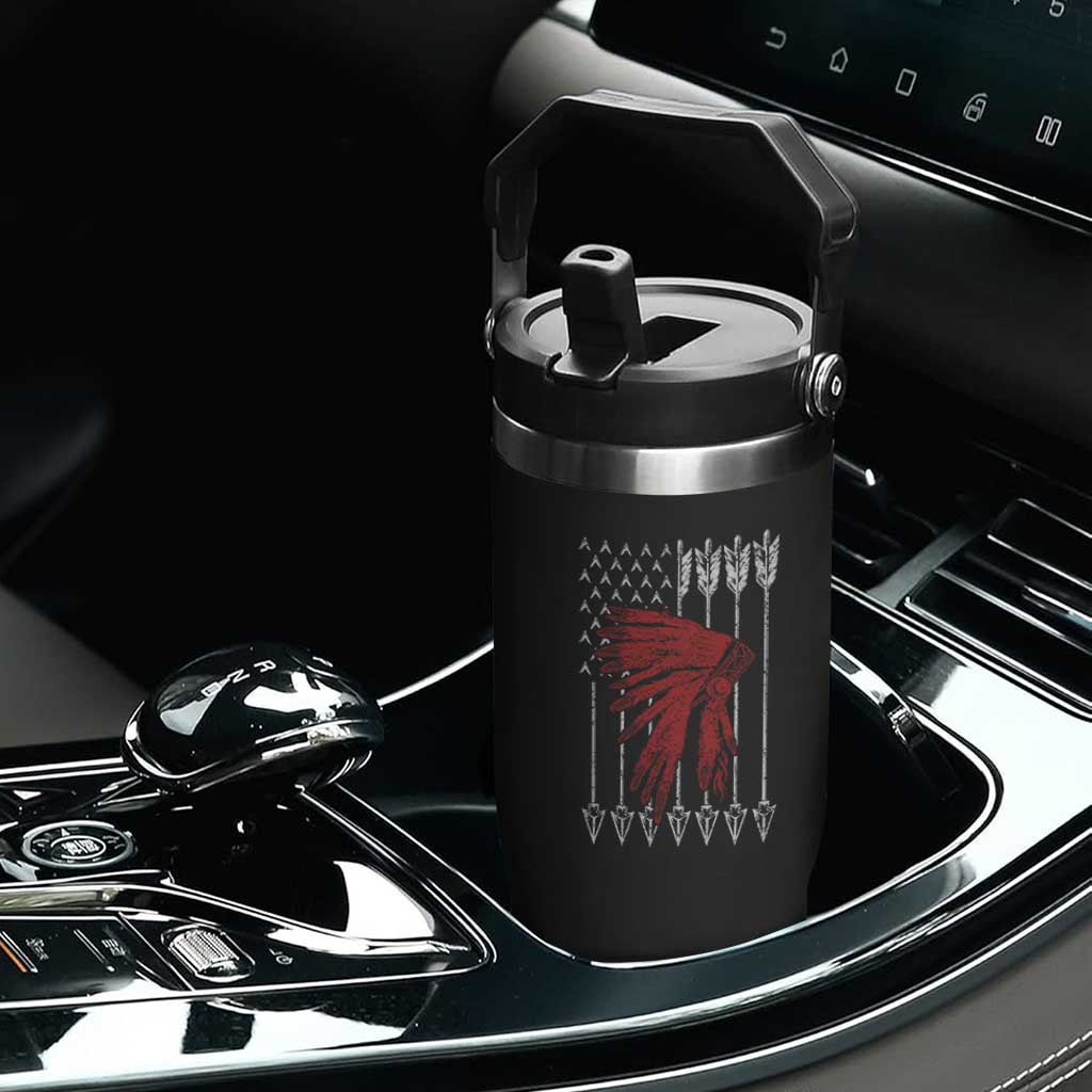 Native American Teepee American Flag Flip Straw Tumbler
