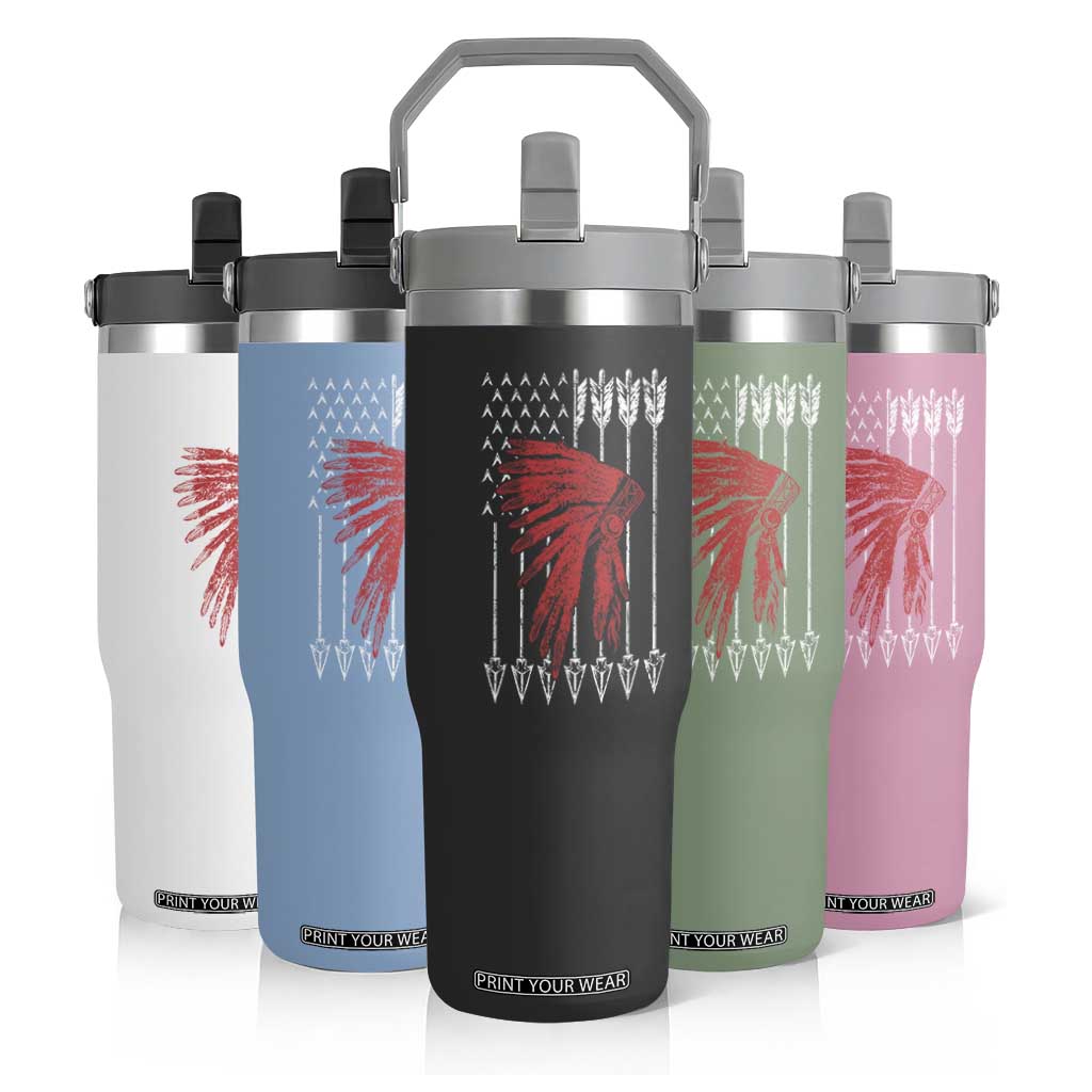 Native American Teepee American Flag Flip Straw Tumbler
