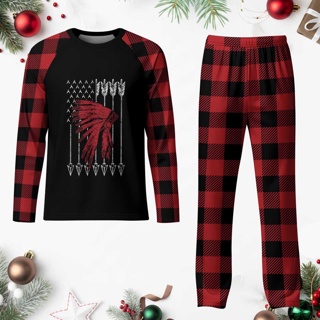 Native American Teepee American Flag Plaid Pajama Set