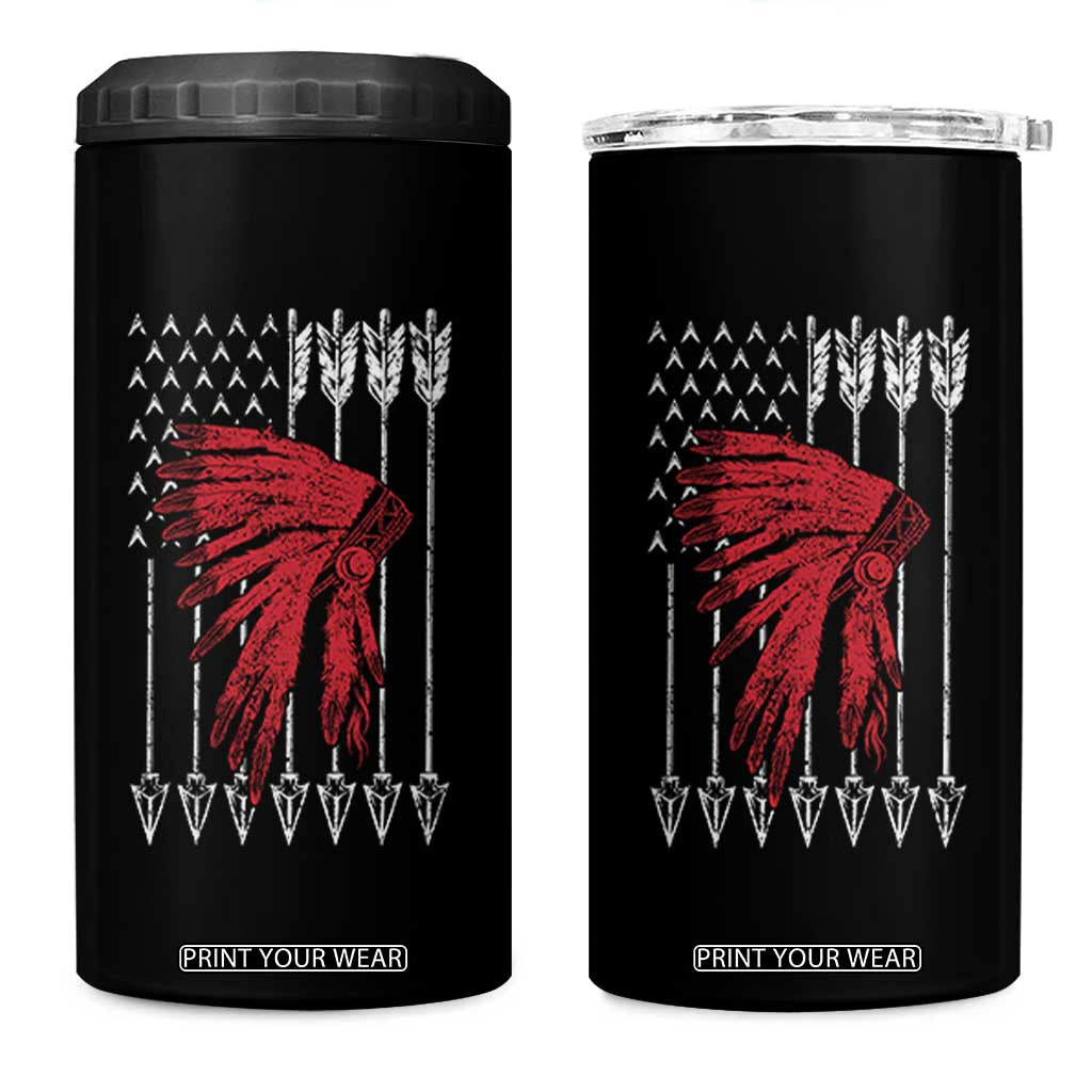 Native American Teepee American Flag 4 in 1 Can Cooler Tumbler