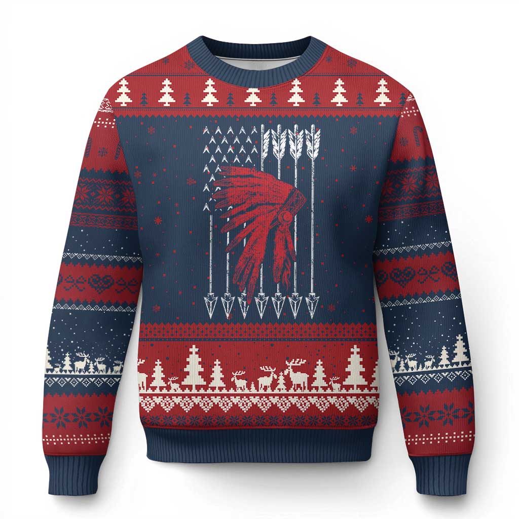 Native American Teepee American Flag Ugly Christmas Sweater TS14 Navy Red Print Your Wear