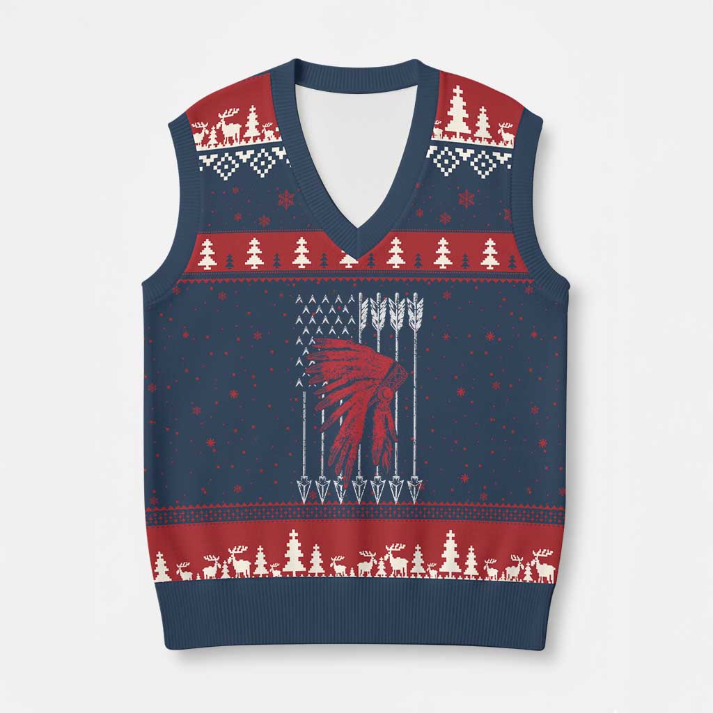 Native American Teepee American Flag V-Neck Knit Sweater Vest TS14 Navy Red Print Your Wear