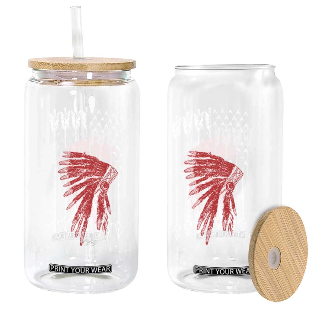 Native American Teepee American Flag Glass Can
