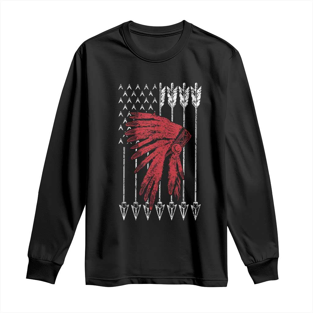 Native American Teepee American Flag Long Sleeve Shirt