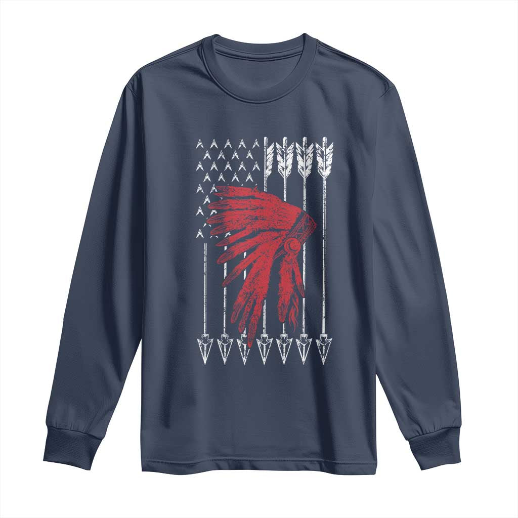 Native American Teepee American Flag Long Sleeve Shirt