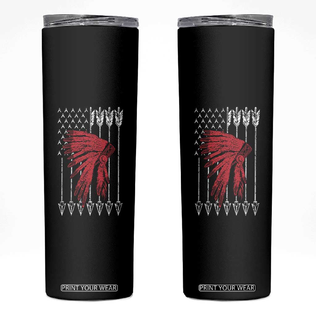 Native American Teepee American Flag Skinny Tumbler