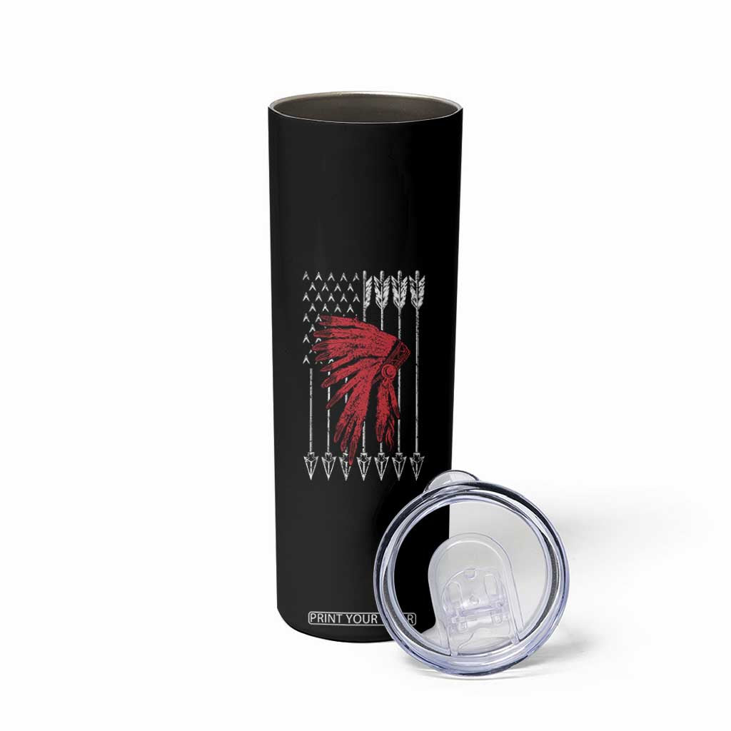 Native American Teepee American Flag Skinny Tumbler