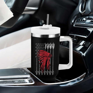 Native American Teepee American Flag Tumbler With Handle