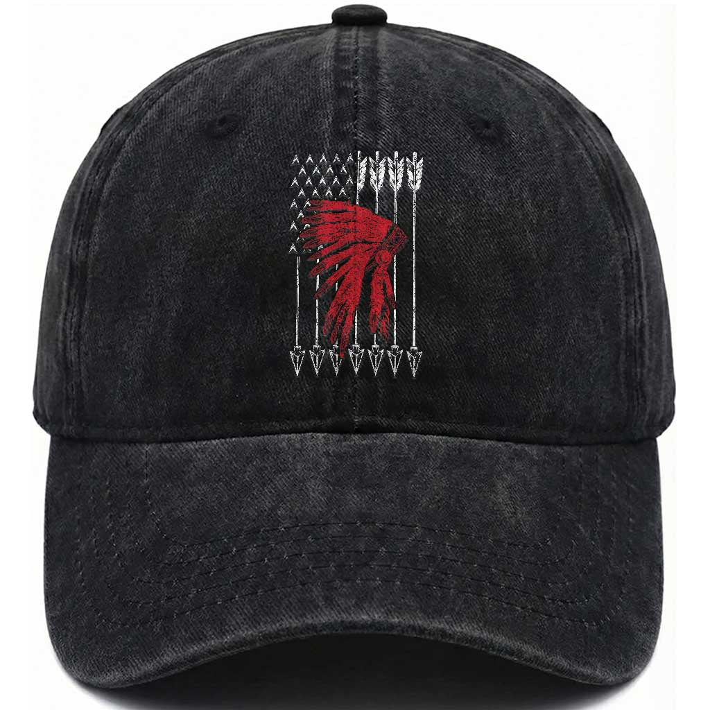 Native American Teepee American Flag Washed Cotton Baseball Cap