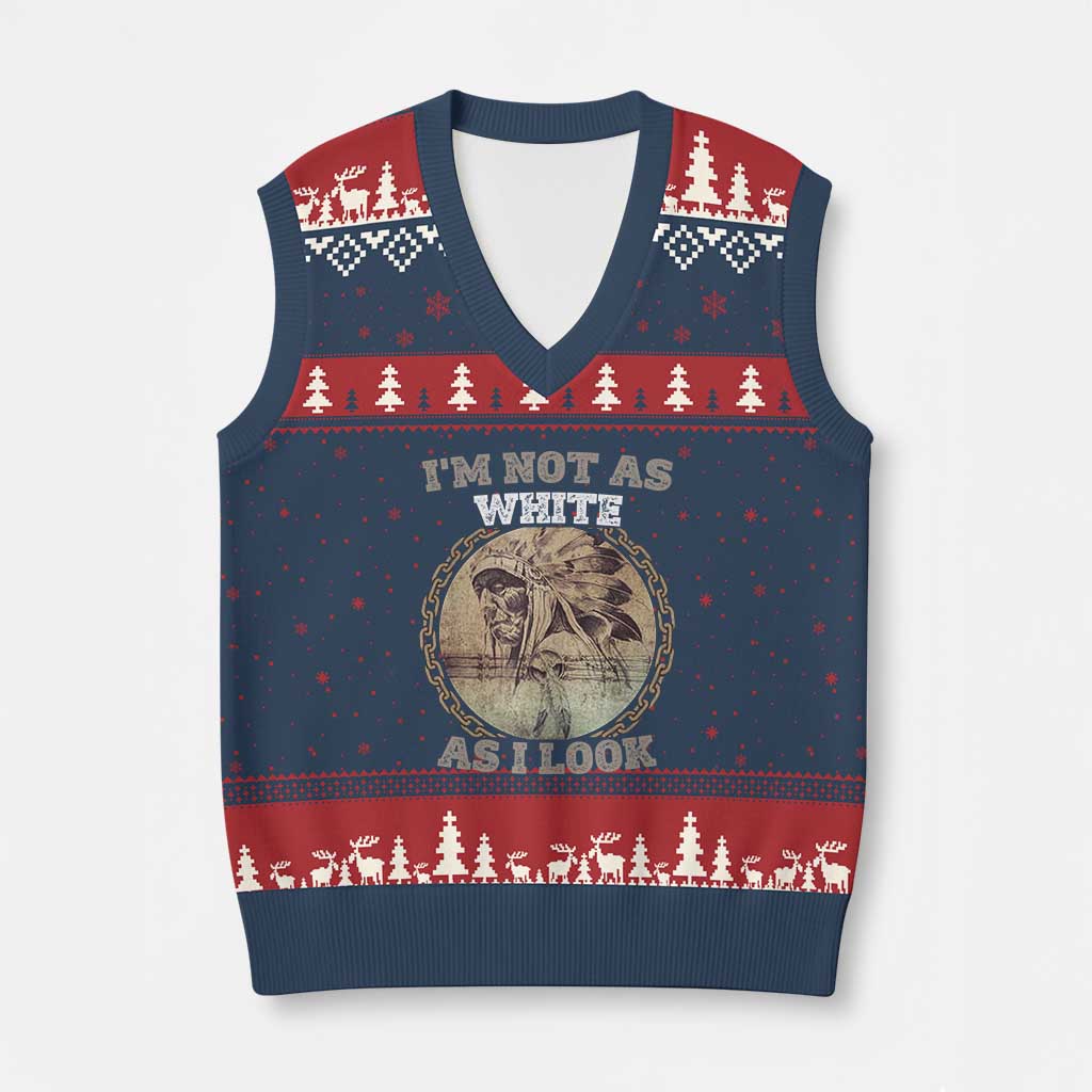 Native American Heritage V-Neck Knit Sweater Vest I'm Not As White As I Look TS14 Navy Red Print Your Wear