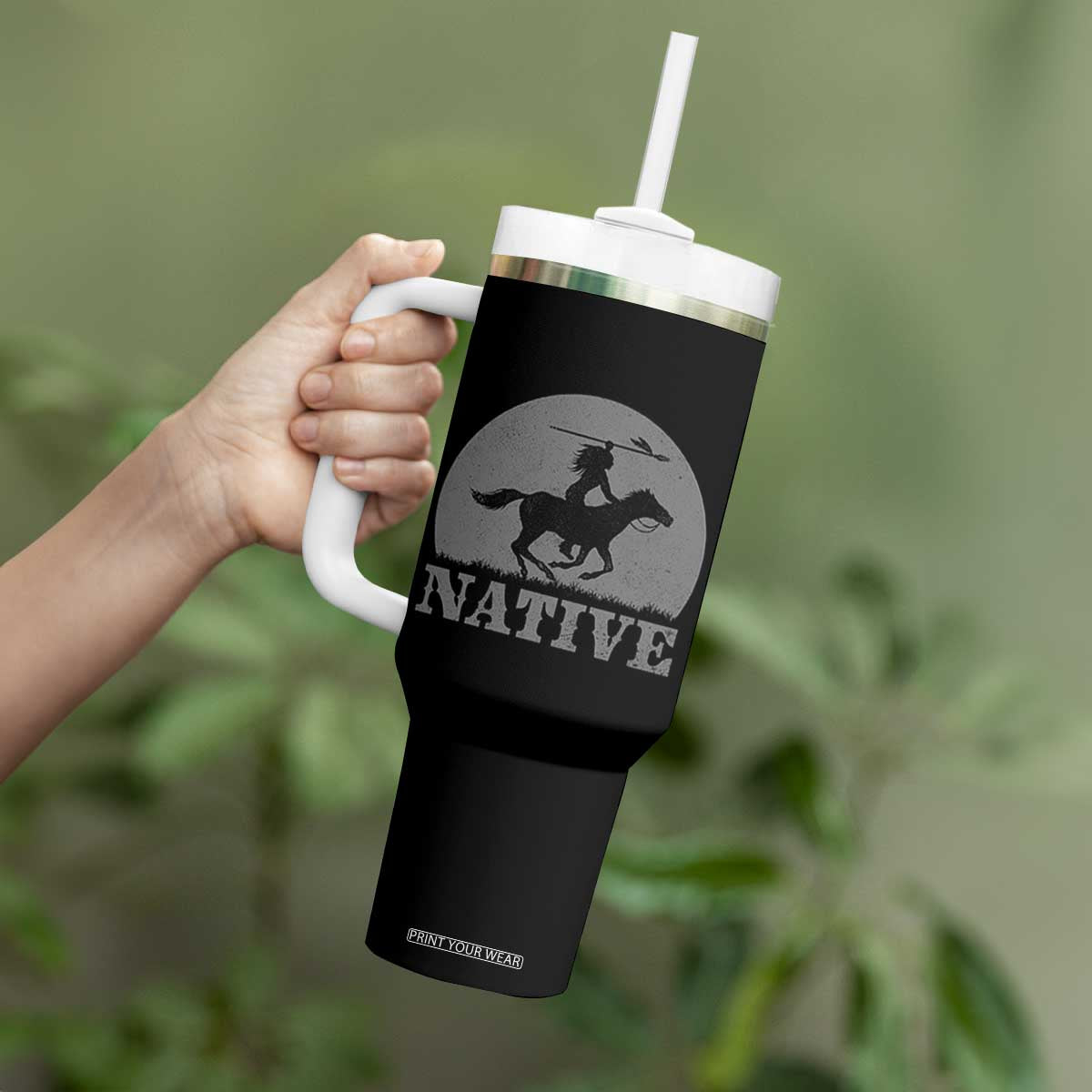 Northwest Native American Knight Pride Mountain Warrior Tumbler With Handle