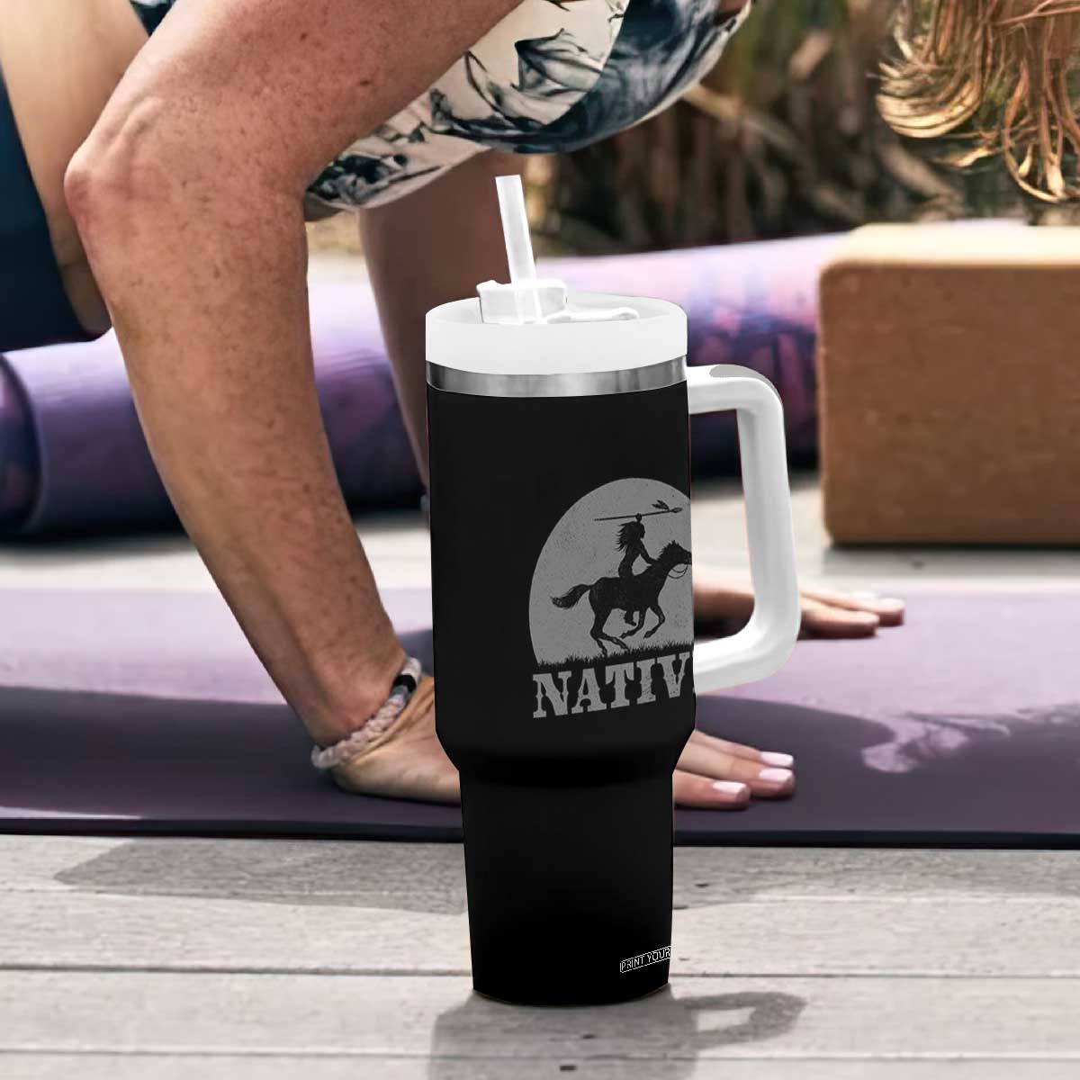 Northwest Native American Knight Pride Mountain Warrior Tumbler With Handle
