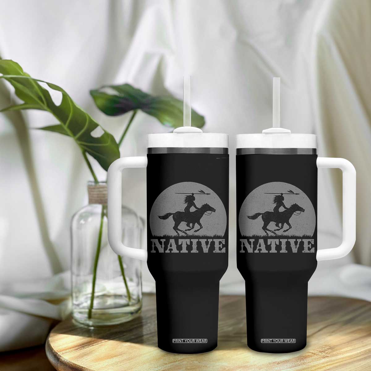Northwest Native American Knight Pride Mountain Warrior Tumbler With Handle
