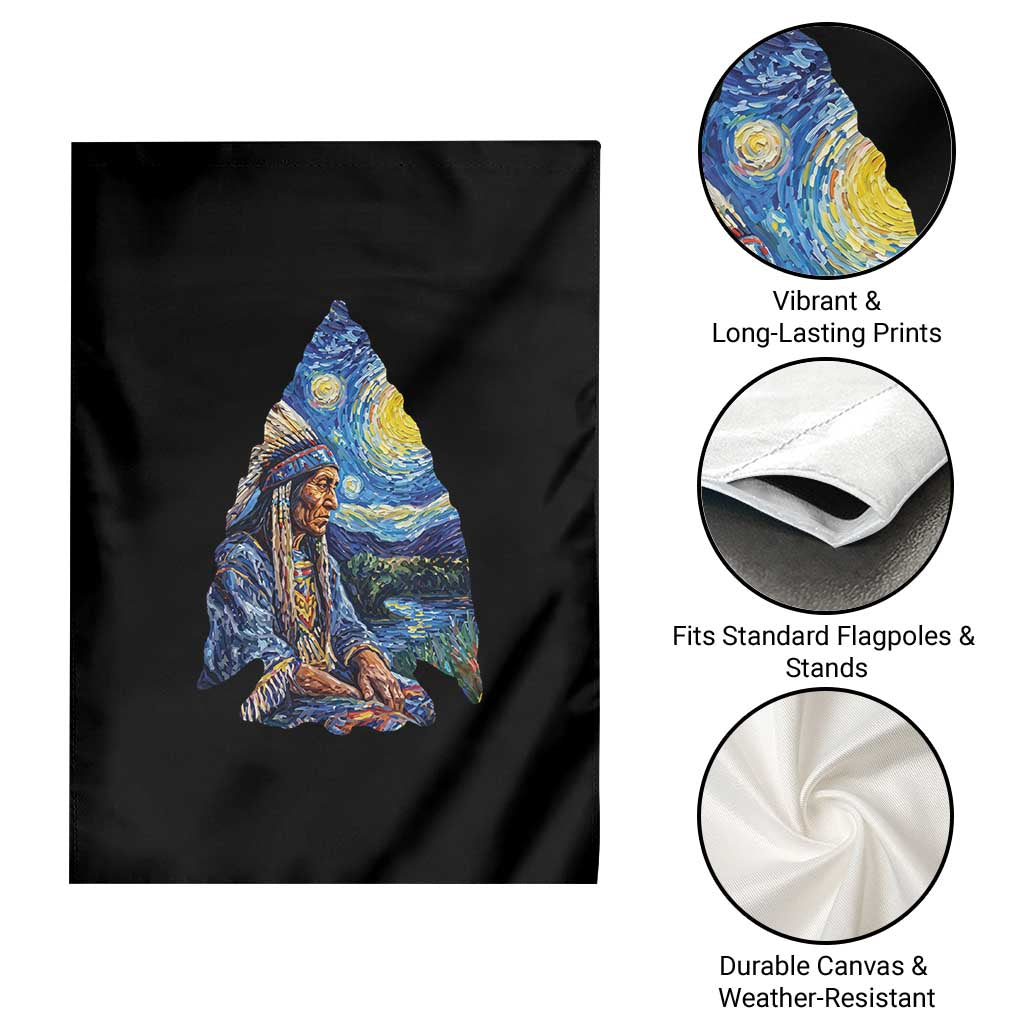 Native American Arrowhead Hunter Starry Night Garden Flag