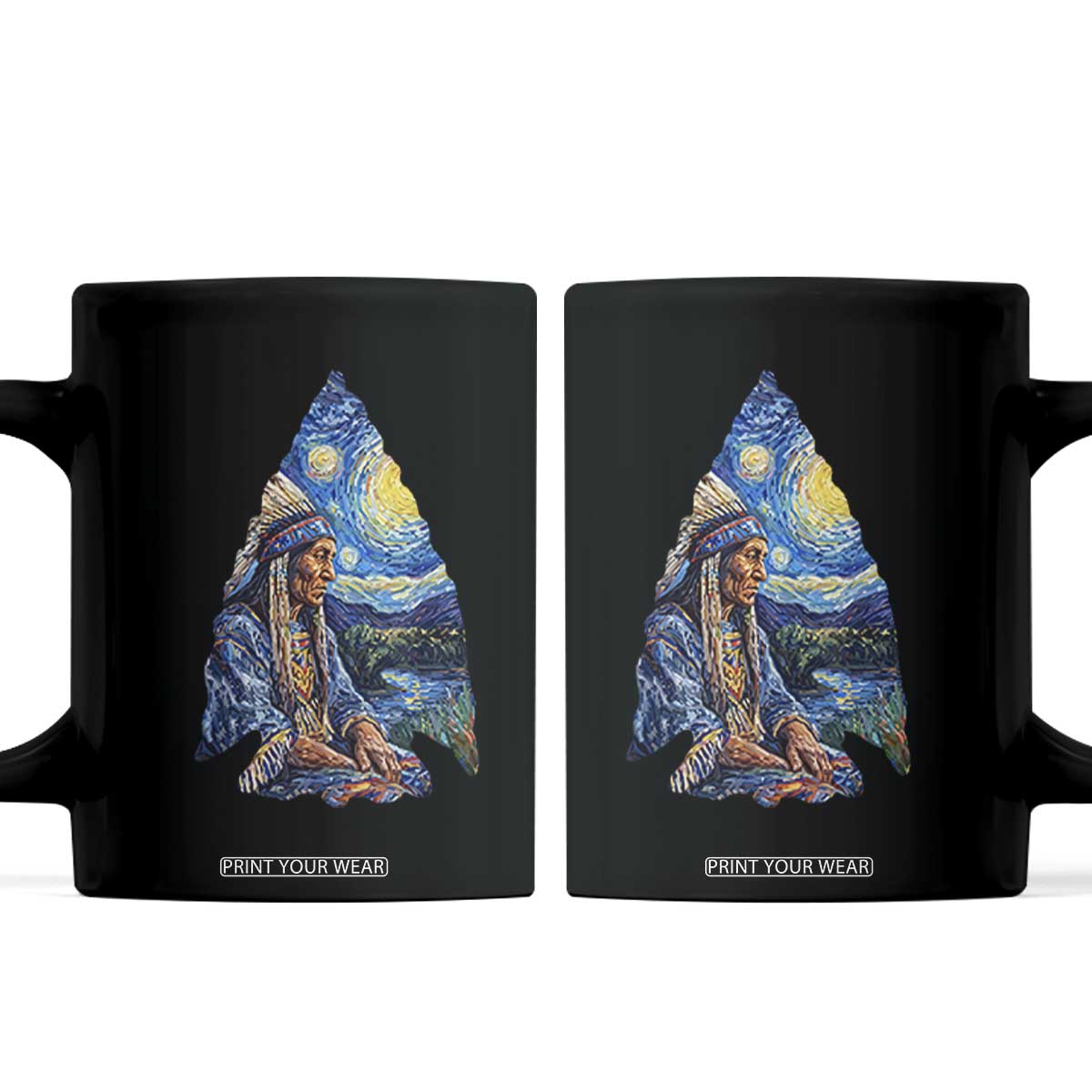 Native American Arrowhead Hunter Starry Night Coffee Mug