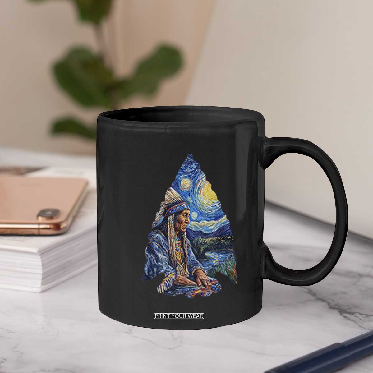 Native American Arrowhead Hunter Starry Night Coffee Mug