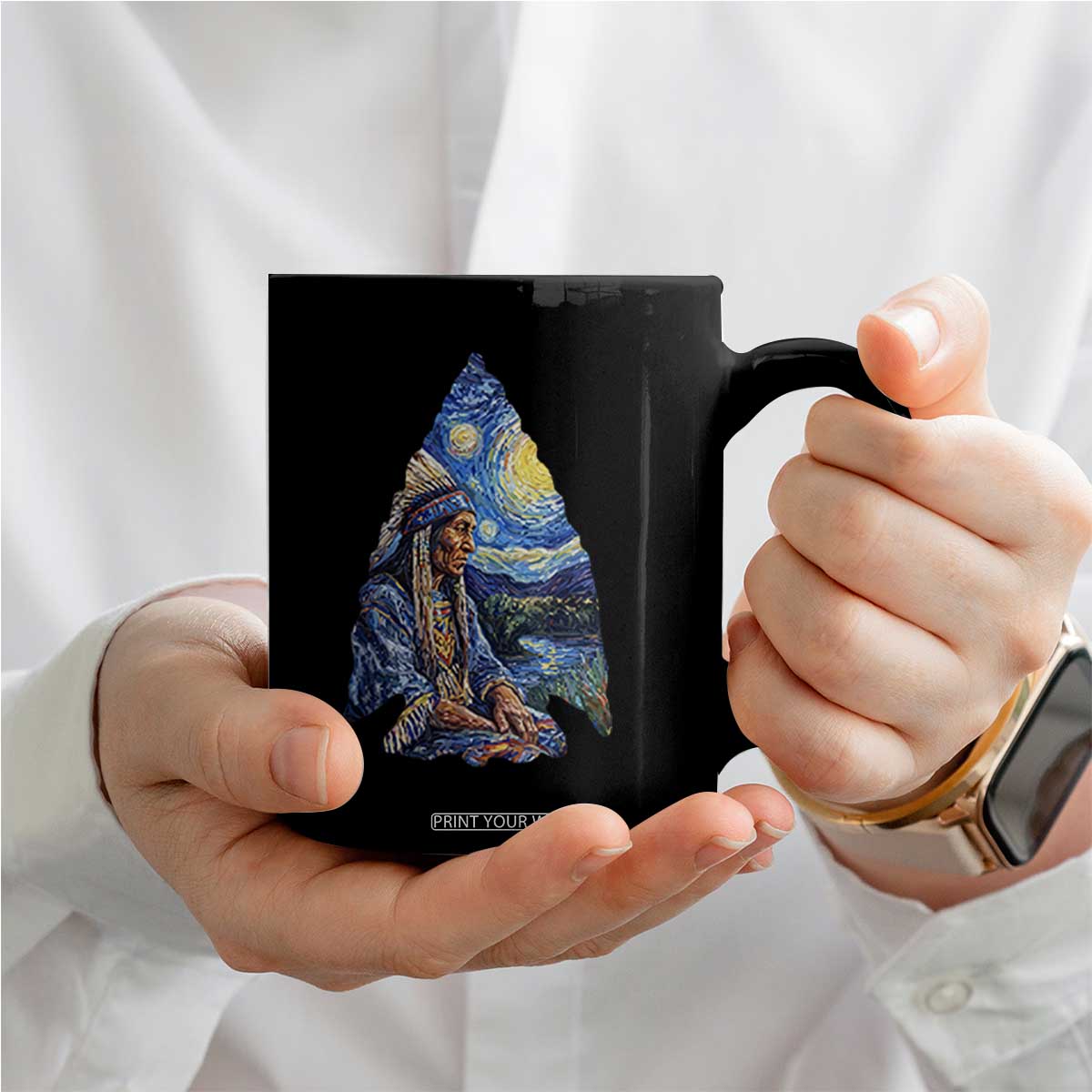 Native American Arrowhead Hunter Starry Night Coffee Mug