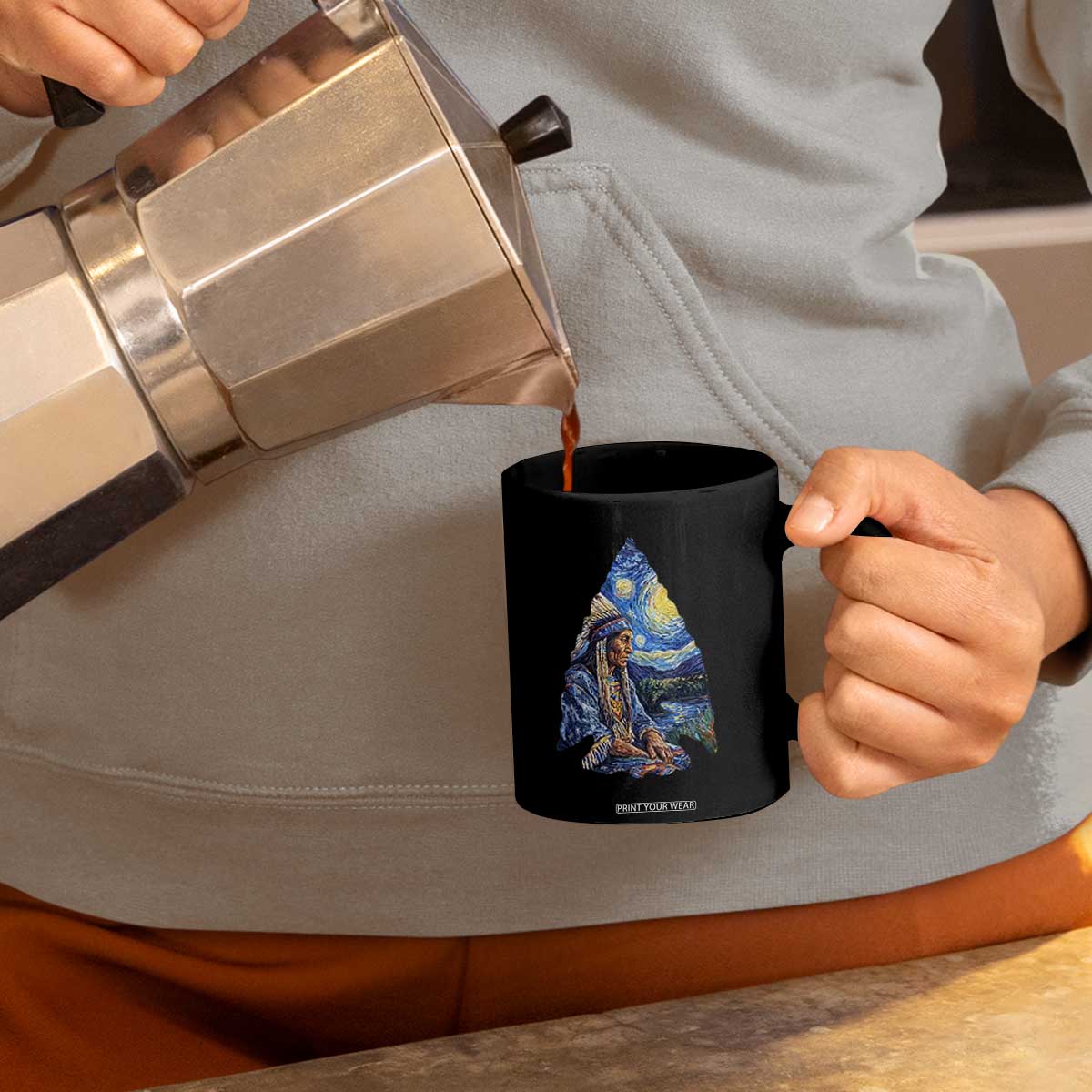 Native American Arrowhead Hunter Starry Night Coffee Mug