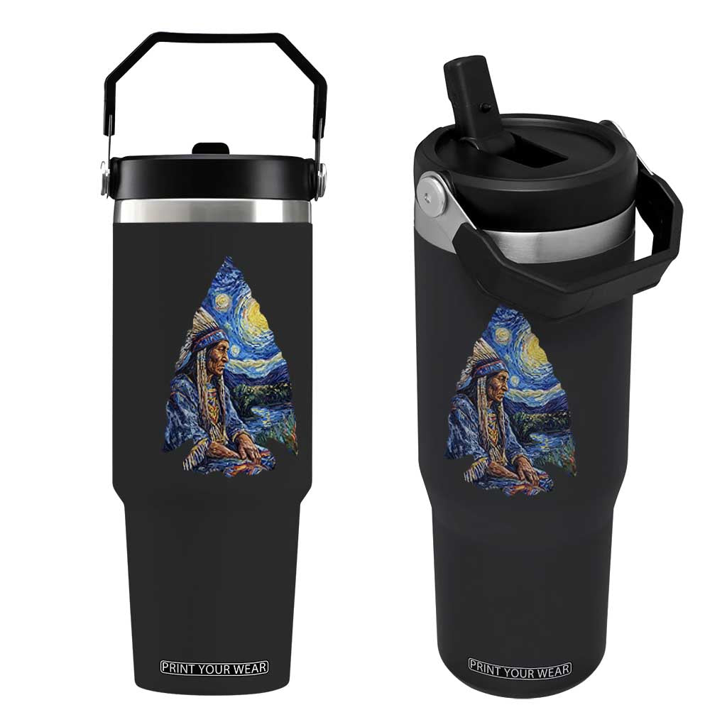 Native American Arrowhead Hunter Starry Night Flip Straw Tumbler TS14 One Size: 30 oz Black Print Your Wear