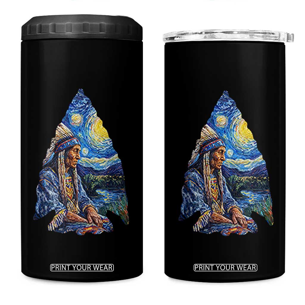 Native American Arrowhead Hunter Starry Night 4 in 1 Can Cooler Tumbler
