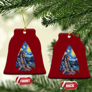 Native American Arrowhead Hunter Starry Night Ceramic Ornament
