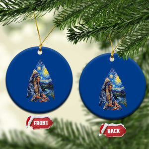 Native American Arrowhead Hunter Starry Night Ceramic Ornament