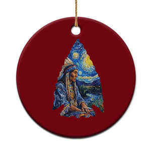 Native American Arrowhead Hunter Starry Night Ceramic Ornament