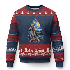 Native American Arrowhead Hunter Starry Night Ugly Christmas Sweater
