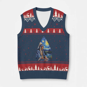 Native American Arrowhead Hunter Starry Night V-Neck Knit Sweater Vest