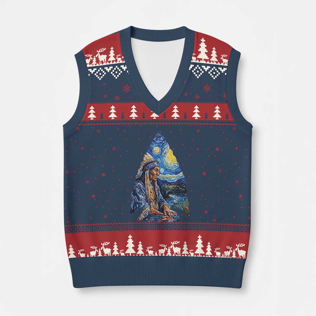 Native American Arrowhead Hunter Starry Night V-Neck Knit Sweater Vest TS14 Navy Red Print Your Wear