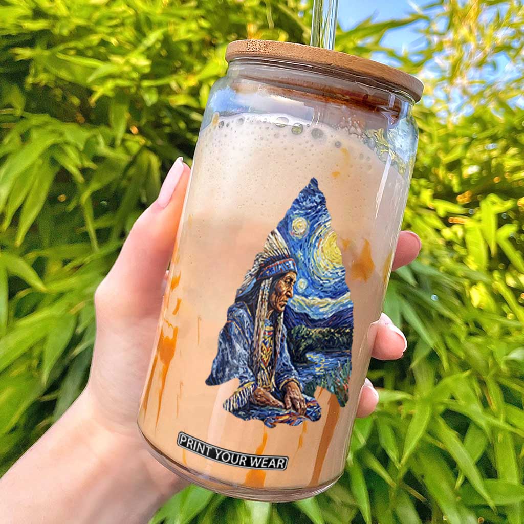 Native American Arrowhead Hunter Starry Night Glass Can