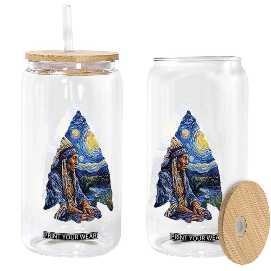 Native American Arrowhead Hunter Starry Night Glass Can