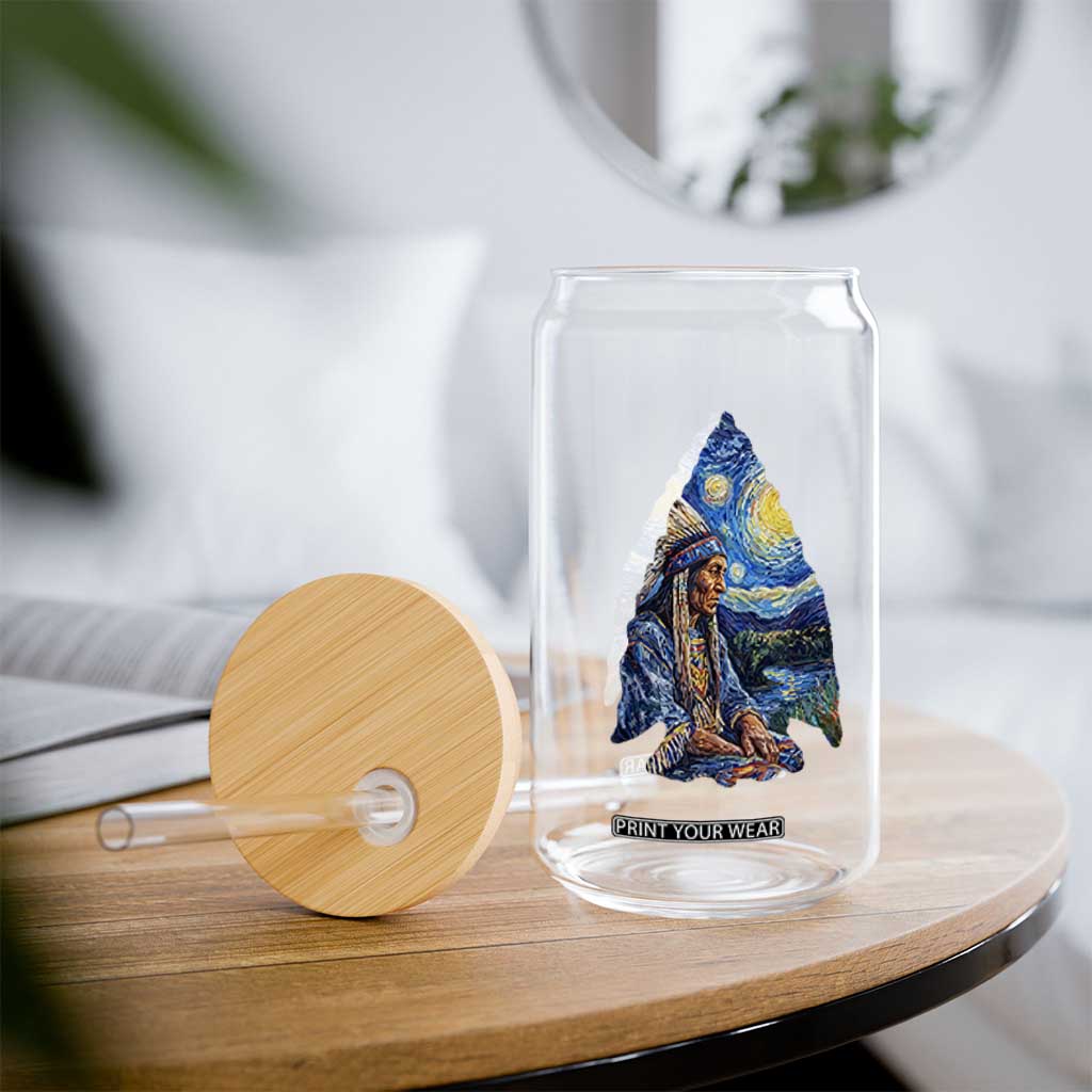 Native American Arrowhead Hunter Starry Night Glass Can