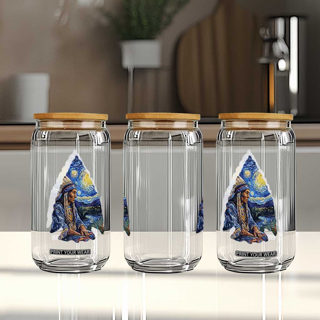 Native American Arrowhead Hunter Starry Night Glass Can
