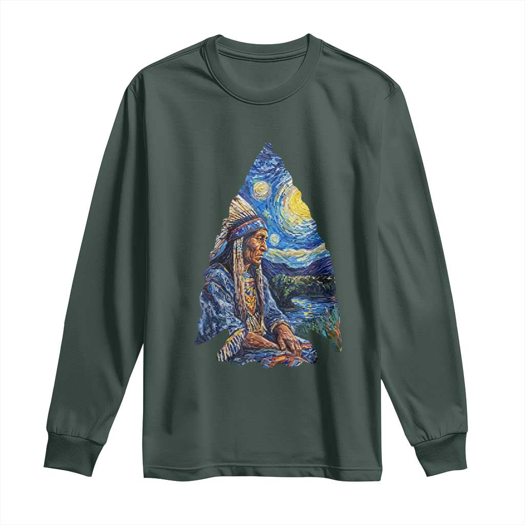 Native American Arrowhead Hunter Starry Night Long Sleeve Shirt