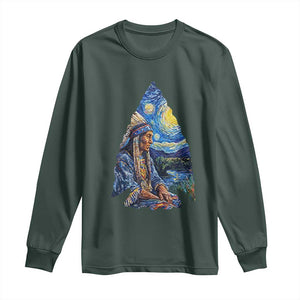 Native American Arrowhead Hunter Starry Night Long Sleeve Shirt